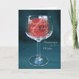 Tarjeta Copo de vino aniversario de hija y yerno Rosa