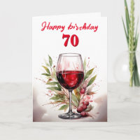Copo de vino tinto de acuarela rústica cumpleaños 
