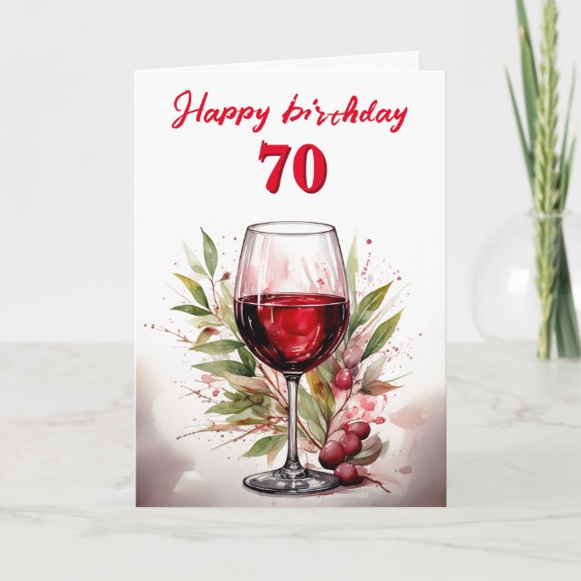 Tarjeta Copo de vino tinto de acuarela rústica cumpleaños  (Anverso)