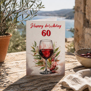 Tarjeta Copo de vino tinto de acuarela rústica Cumpleaños 