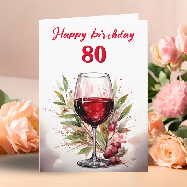 Tarjeta Copo de vino tinto de acuarela rústica Cumpleaños  (Subido por el creador)