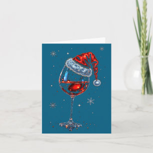 Tarjeta Copo De Vino Tinto Sombrero De Santa Navidad 2025