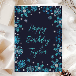Tarjeta Copos de nieve azules y plateados Feliz cumpleaños