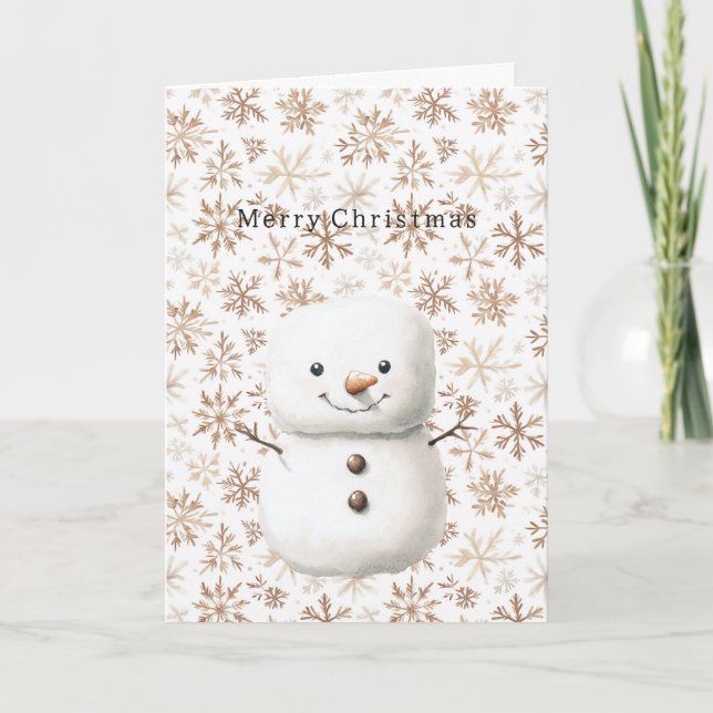 Tarjeta Copos de Nieve de Crema Muñeco de Nieve Navideño (Anverso)