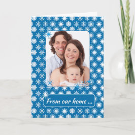 Tarjeta Copos de nieve en azul, festividad fotográfica de