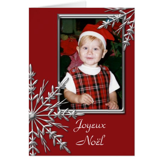 Tarjeta Copos de nieve en navidad rojo del francés de