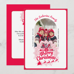 Tarjeta Copos de Nieve Mandala Rojo y Trineo de Santa Navi