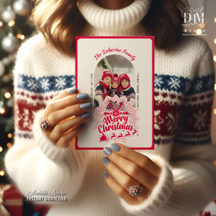Tarjeta Copos de Nieve Mandala Rojo y Trineo de Santa Navi