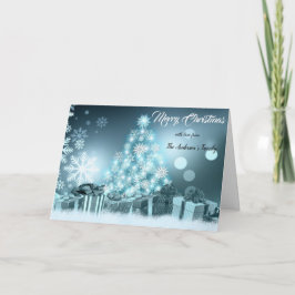 Tarjeta Copos de nieve Pine Tree Light Blue Merry Christma