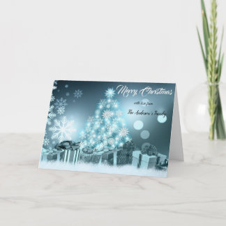 Tarjeta Copos de nieve Pine Tree Light Blue Merry Christma