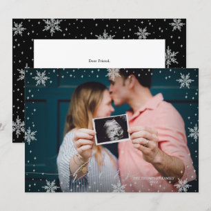 Tarjeta Copos de Nieve Plateados Feliz Navidad Foto