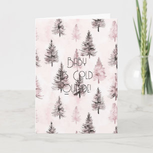 Tarjeta Copos de nieve rayas blancas y rosadas de Navidad