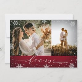 Tarjeta Copos de nieve rojos y plateados 2 fotos Navidades