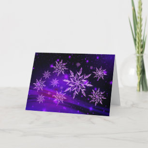Tarjeta Copos de nieve rosados y morados de invierno