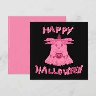 Tarjeta Coqueta Fantasma Rosa Feliz Halloween Arte Digital