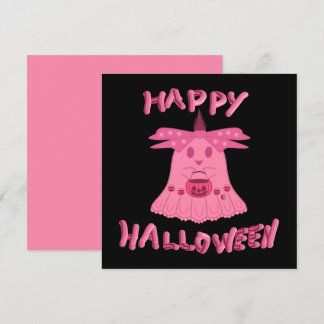 Tarjeta Coqueta Fantasma Rosa Feliz Halloween Arte Digital