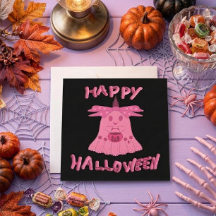 Tarjeta Coqueta Fantasma Rosa Feliz Halloween Arte Digital