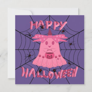 Tarjeta Coqueta Fantasma Rosa Feliz Halloween Arte Digital