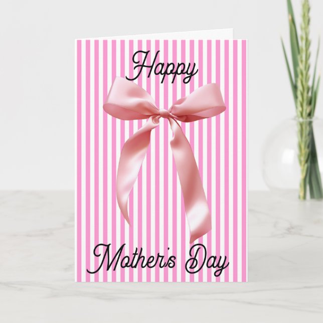 Tarjeta Coqueta rosa a rayas trenza feliz día de la madre (Anverso)