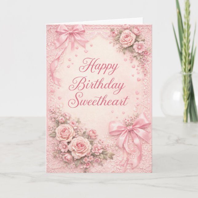 Tarjeta Coquette Aesthetic Pink Ribbon Bow Birthday Card (Anverso)