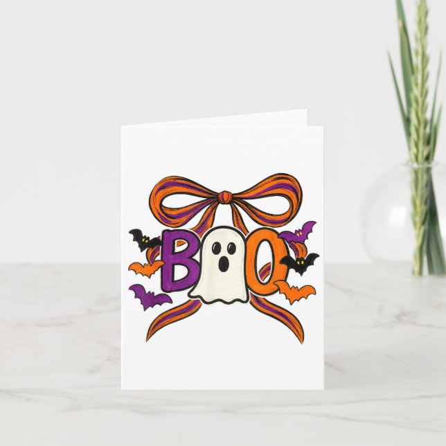 Tarjeta Coquette Boo Ghost Bow Cute Spooky Funny Halloween (Anverso)