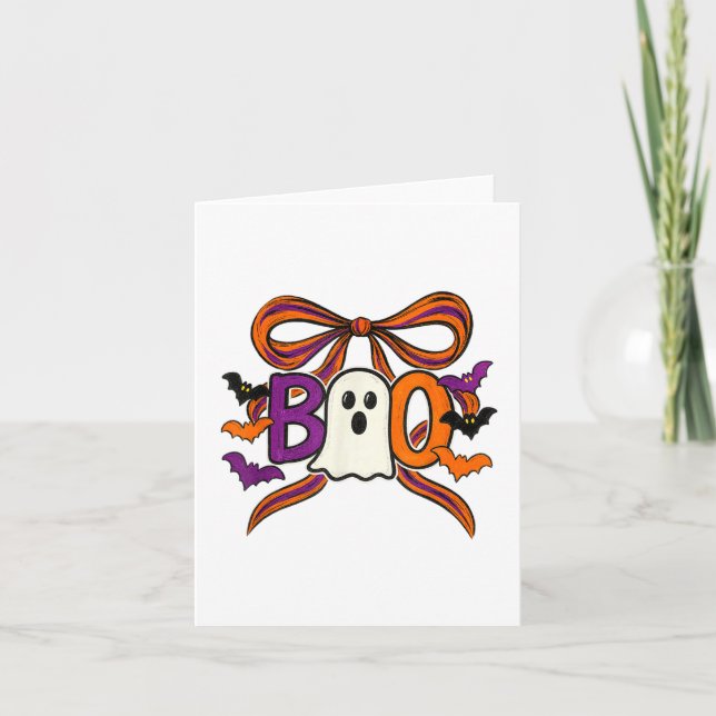 Tarjeta Coquette Boo Ghost Bow Cute Spooky Funny Halloween (Anverso)