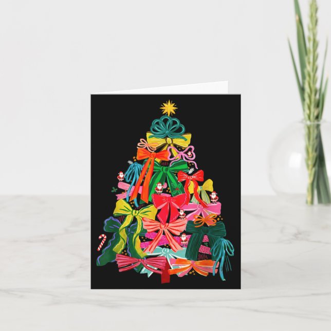 Tarjeta Coquette Bow Christmas Tree Xmas Holiday Girly Out (Anverso)