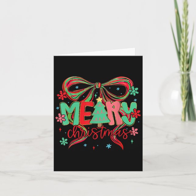 Tarjeta Coquette Bow Feliz Navidad Copo de Nieve Navidad P (Anverso)