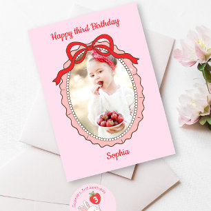 Tarjeta Coquette Bow Frame Photo Happy Birday Card