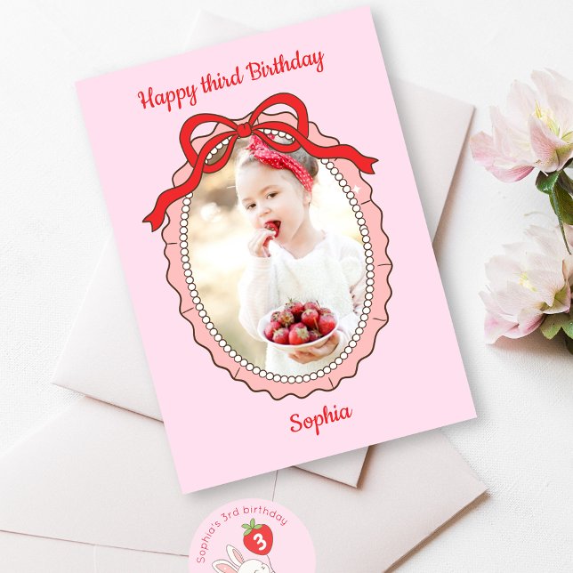 Tarjeta Coquette Bow Frame Photo Happy Birday Card (Subido por el creador)