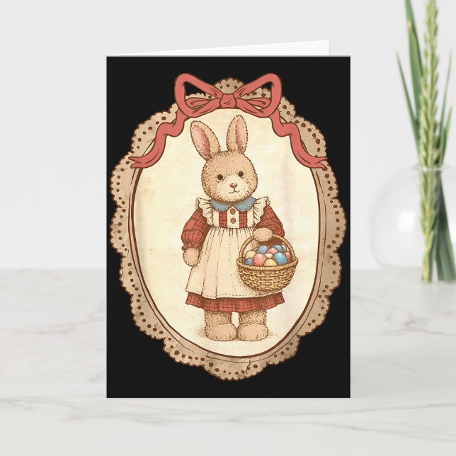 Tarjeta Coquette Bow Funny Bunny Eggs Rabbit Happy Easter  (Anverso)