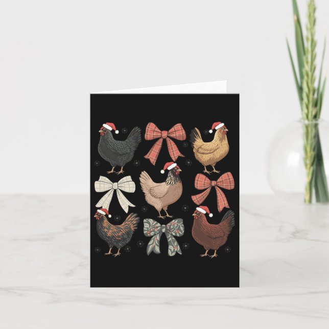 Tarjeta Coquette Bow Funny Chickens Navidad Granja Animal  (Anverso)