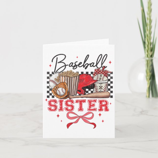Tarjeta Coquette Bow, hermana del béisbol, mayor fanático  (Anverso)
