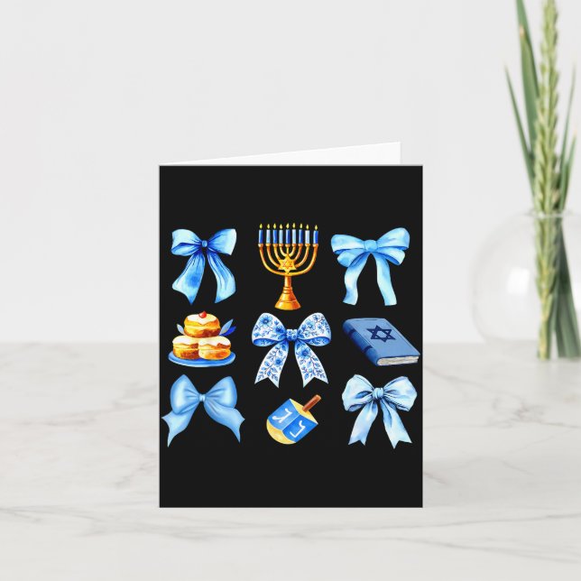 Tarjeta Coquette Bow Jewish Holiday Chanukah Hanukkah Meno (Anverso)