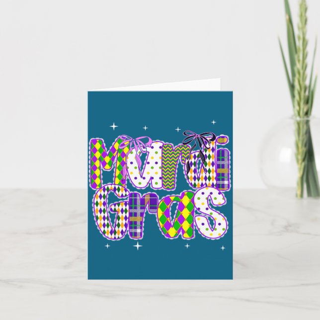 Tarjeta Coquette Bow Mardi Gras New Orleans Louisiana Dalm (Anverso)