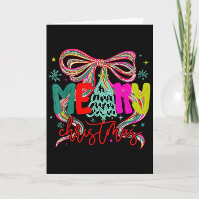 Tarjeta Coquette Bow Merry Christmas Preppy Xmas Pajamas W (Anverso)