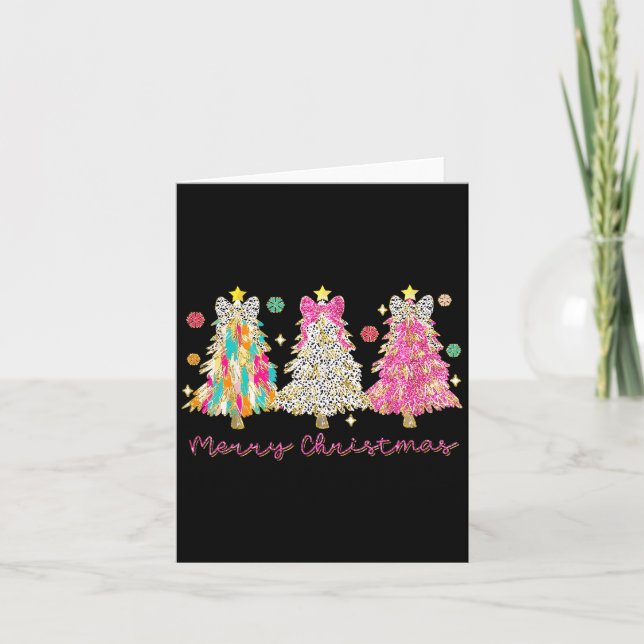 Tarjeta Coquette Bow Merry Christmas Xmas Tree Family Paja (Anverso)