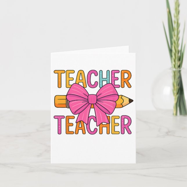 Tarjeta Coquette Bow Regalos A Profesora Feliz Primer Día  (Anverso)