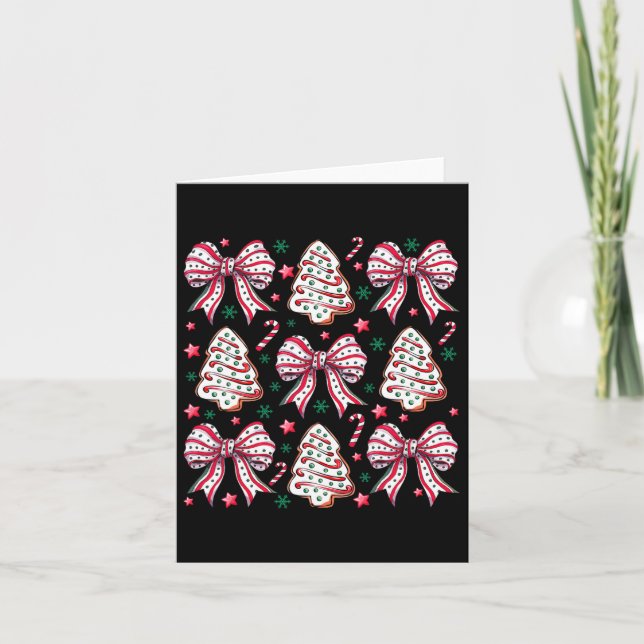Tarjeta Coquette Bow Tree Cake Candy Merry Navidad (Anverso)