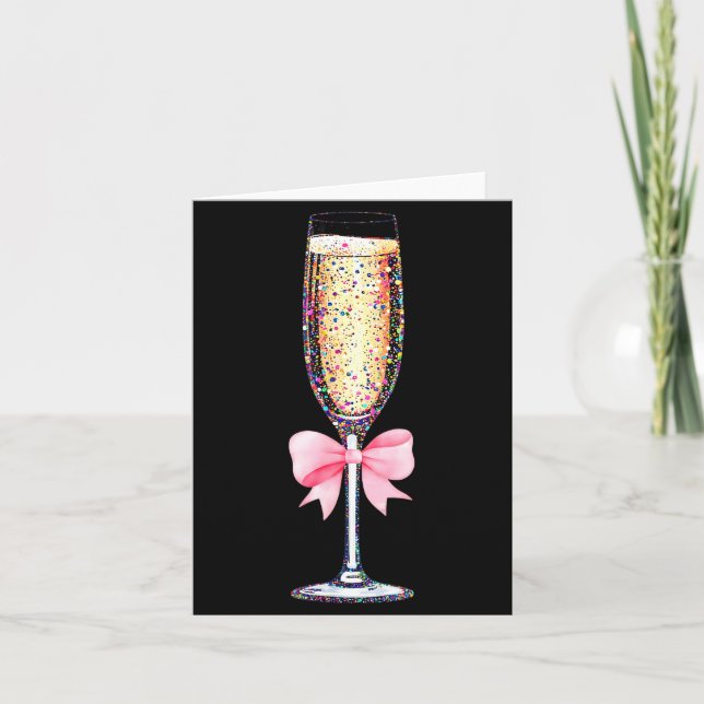 Tarjeta Coquette Champagne Gl Happy New Year 2026 Party Wo (Anverso)