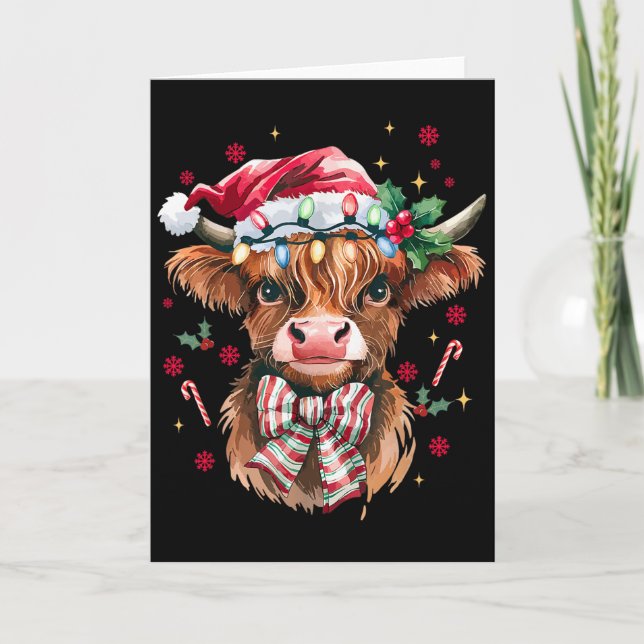 Tarjeta Coquette Christmas Western Highland Cow Santa Xmas (Anverso)