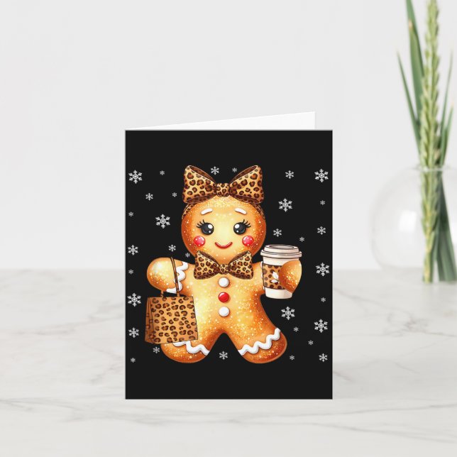 Tarjeta Coquette Cute Gingerbread Leopard Bow Christmas Gi (Anverso)
