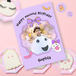 Tarjeta Coquette Ghost Bow Frame Photo Happy Birday Card