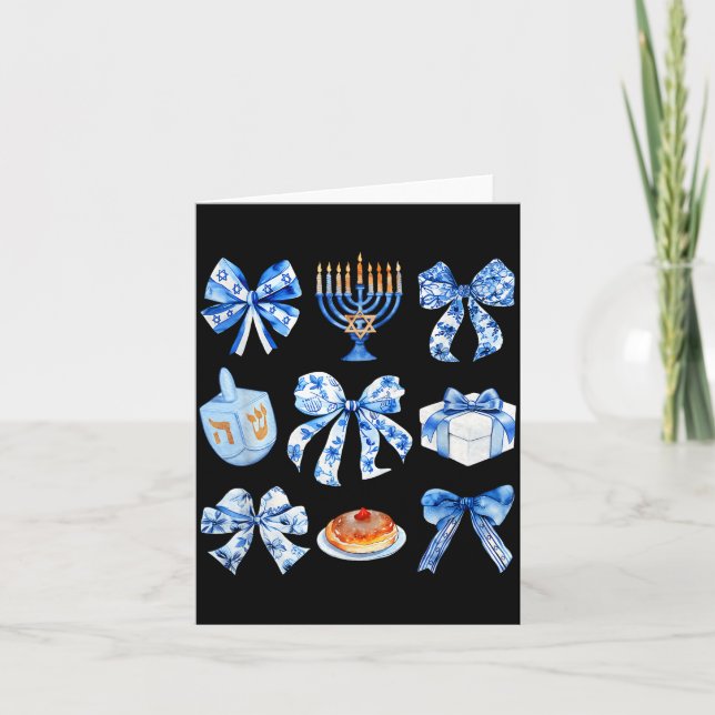Tarjeta Coquette Hanukkah Bow Jewish Bow Menorah Bow Women (Anverso)