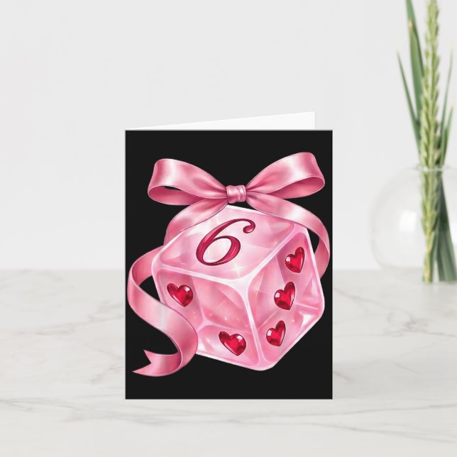 Tarjeta Coquette Nk Dice Bow Hearts 6 7 Preppy Valentine Y (Anverso)