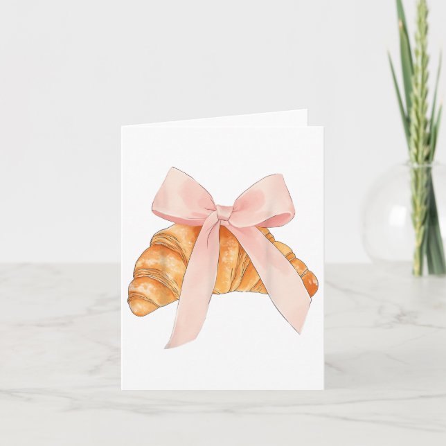 Tarjeta Coquette Pink Bow Croissant Cute Baking Baker Past (Anverso)