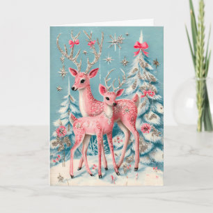 Tarjeta Coquette Pink Deer Vintage Navidad