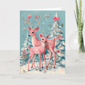 Tarjeta Coquette Pink Deer Vintage Navidad
