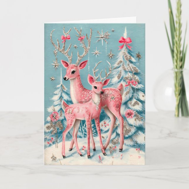 Tarjeta Coquette Pink Deer Vintage Navidad (Anverso)