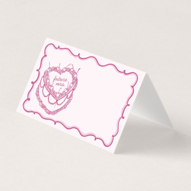 Tarjeta Coquette rosa Cherry Cake Bridal Shower Place Card (Anverso)